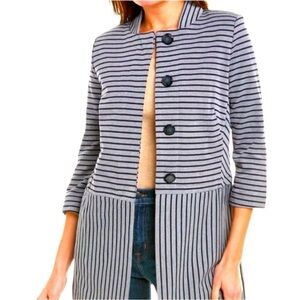 Cabi Striped Car Coat Women’s Size L 3/4 Sleeves Navy Gray